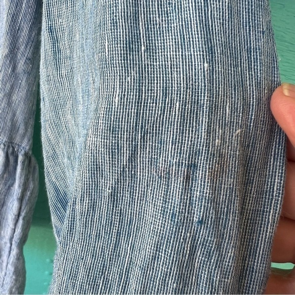 SIGRID OLSEN LINEN PEPLUM PINSTRIPE BUTTON DOWN TOP SIZE SMALL EUC - Picture 5 of 8